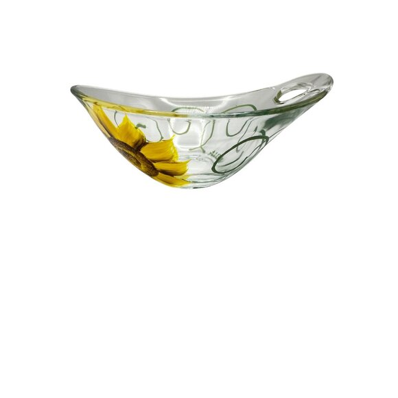 Nella Sunflower Hand Painted Glass Bowls Nesting Set of 2 Sloped Small Candy - Picture 5 of 16